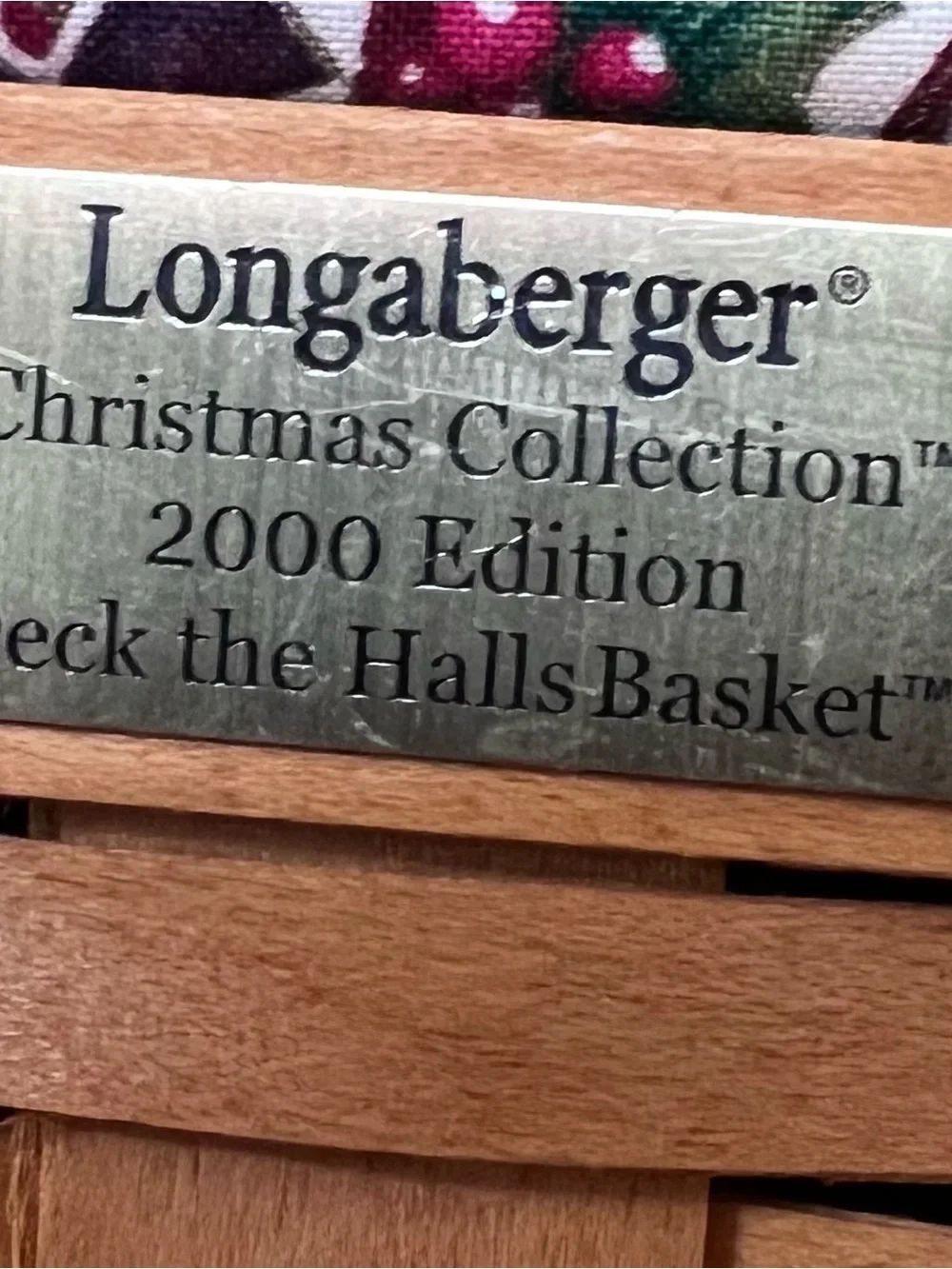 Longaberger 2000 Green Deck the Halls Basket w/liner & Double Stacked Protector
